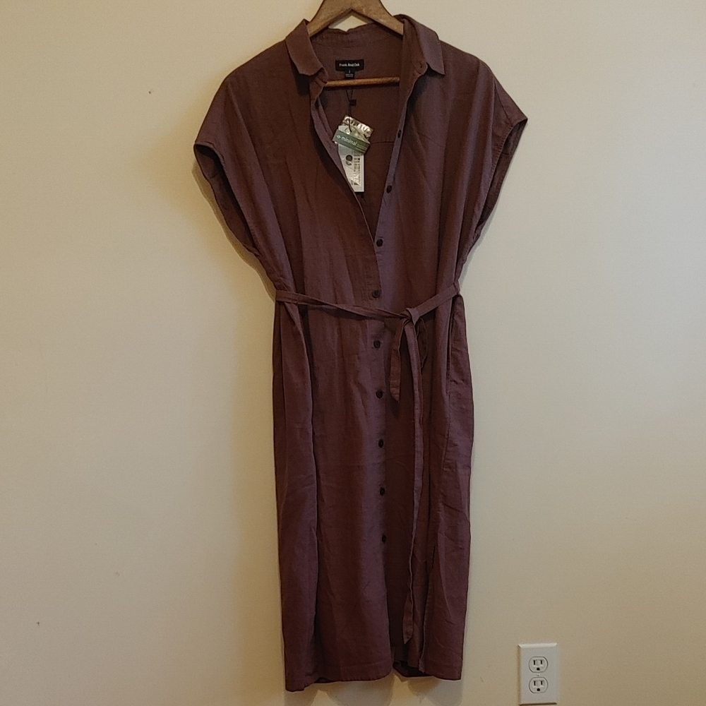 Frank & Oak Brown Button-Front Midi Shirt Dress